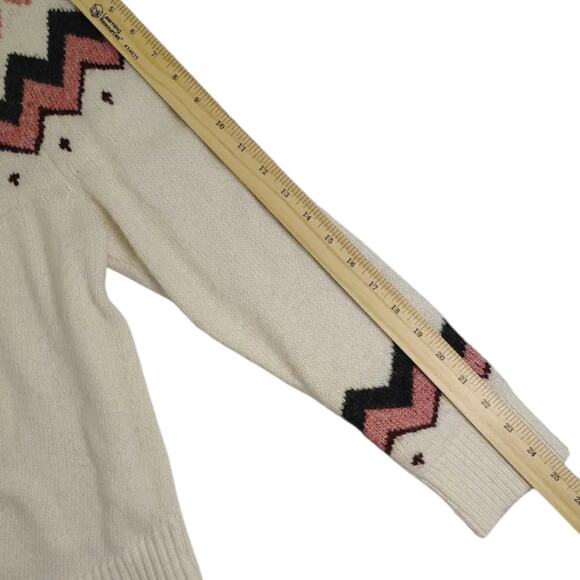 LOFT Women's Fairisle Heart Pullover Knit Crewneck Sweater Cream/Pink Size M - Picture 7 of 8